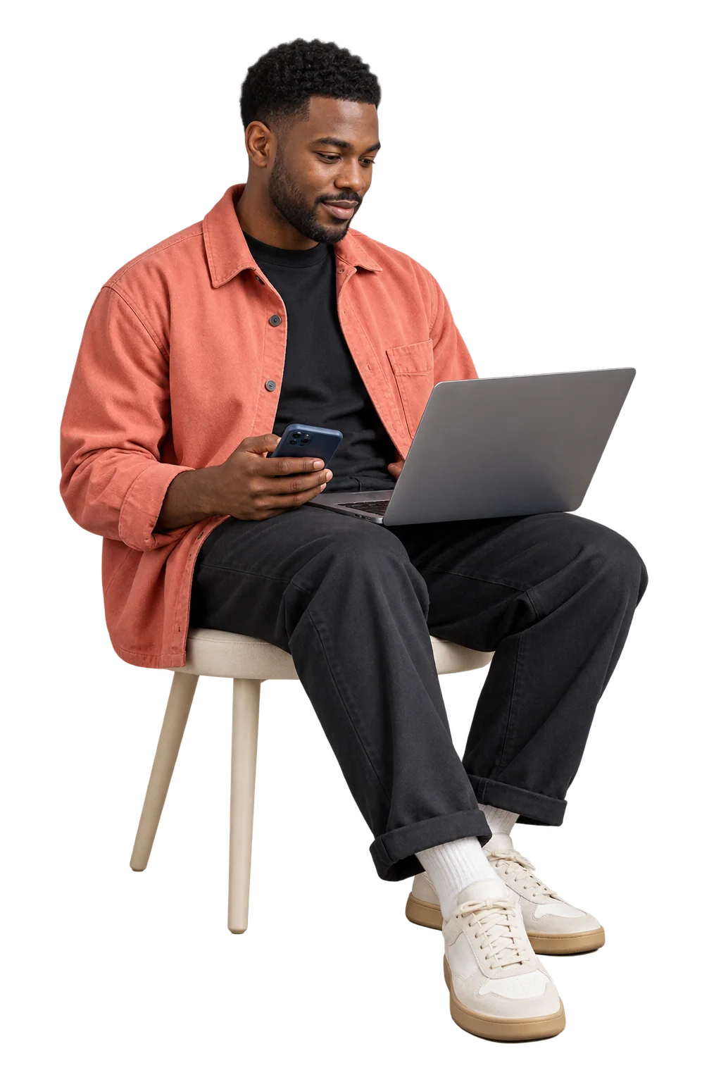 Marketing manager analyzing campaign conversion metrics and conversational funnels on modern laptop